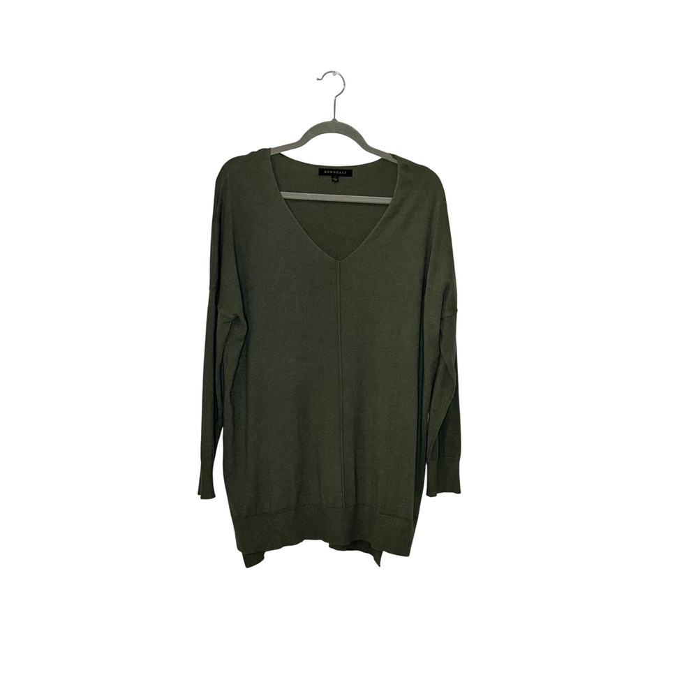 Downeast Women Oversized Slouchy V-Neck Sweater Olive Green Large Earthy Minimal